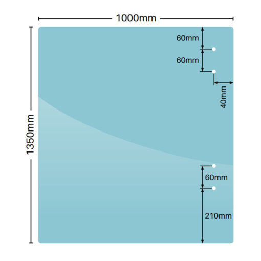 12mm Clear Toughened Channel Glass Master Range Hinge Panel 1350mm(H) x 1000mm(W)